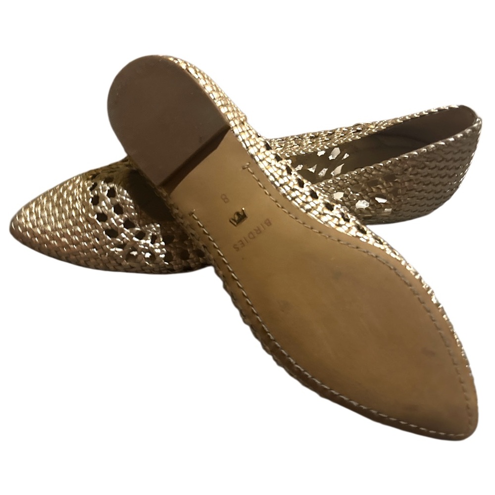 Birdies Metallic Gold Woven Pointed Toe Flats - Picture 2 of 5